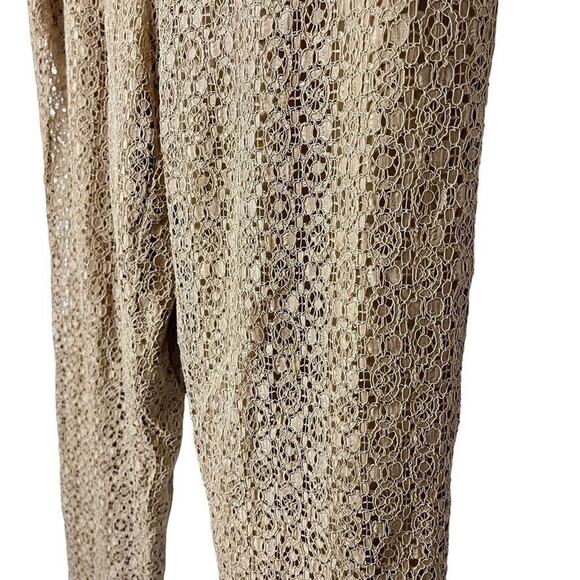 Chicos Womens Lace Overlay Lined Pull On Tapered Leg Tan Beige Pants Ankle 2 / L - Picture 9 of 16